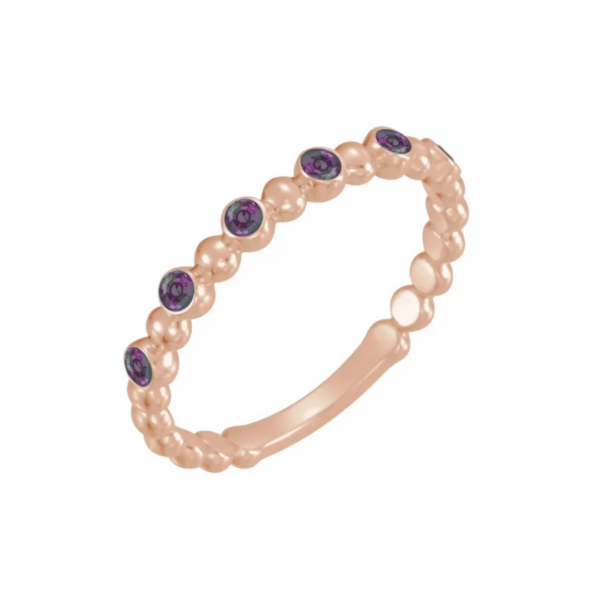 14K Beaded Stacking Birthstone Ring - Image 8