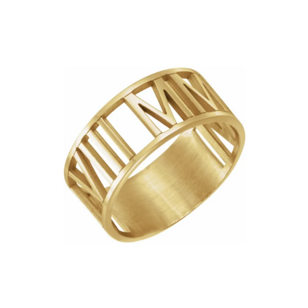 10K Pierced Roman Numeral Date Ring