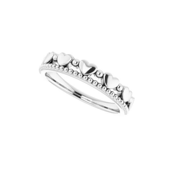 Sterling Silver Stackable Beaded Heart Ring - Image 3