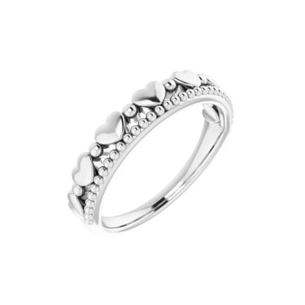 Sterling Silver Stackable Beaded Heart Ring