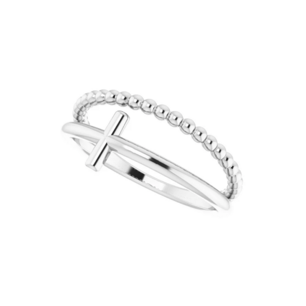Sterling Silver Negative Space & Beaded Cross Ring - Image 3
