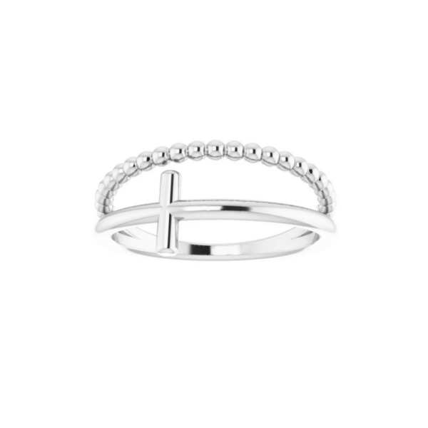 Sterling Silver Negative Space & Beaded Cross Ring - Image 2