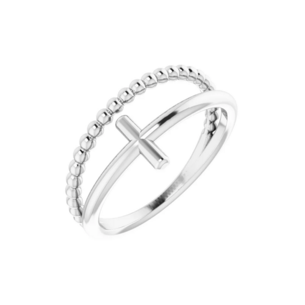 Sterling Silver Negative Space & Beaded Cross Ring