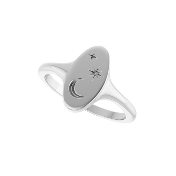 Sterling Silver Moon & Star Signet Ring - Image 3