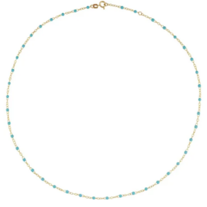 14K Yellow Gold and Turquoise Enamel Bead Necklace