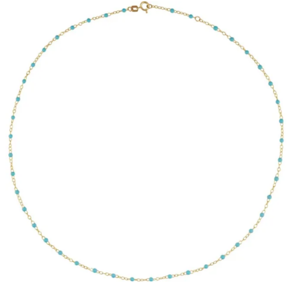 14K Yellow Gold and Turquoise Enamel Bead Necklace