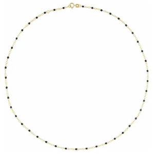 14K Yellow Gold and Black Enamel Bead Necklace