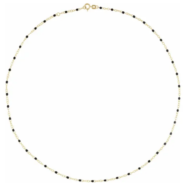 14K Yellow Gold and Black Enamel Bead Necklace