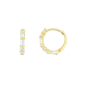 14K Gold CZ Huggie Earrings